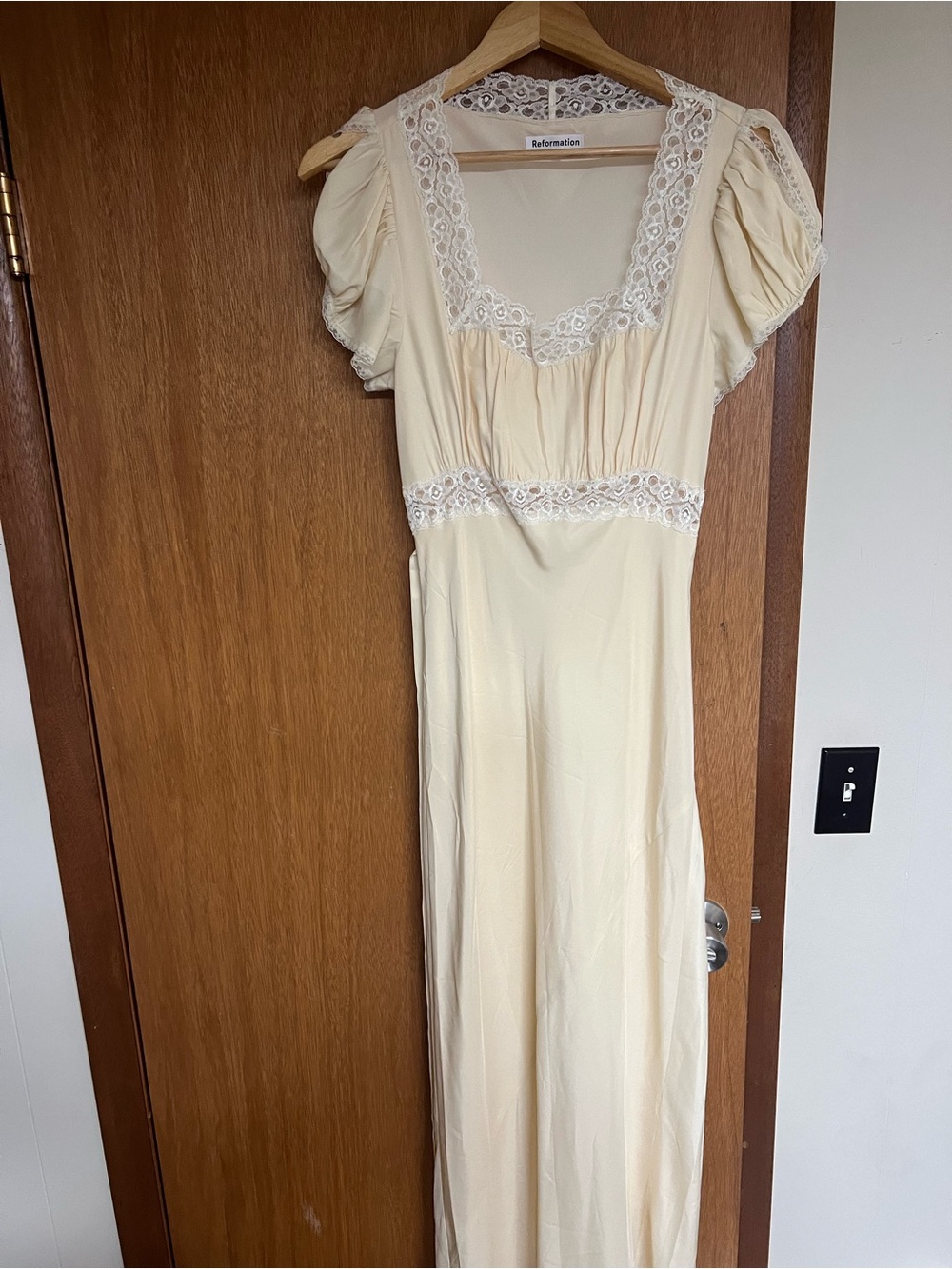Reformation Butter Yellow Cream Lace-Trim Maxi Chemise